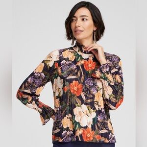 Chico’s NWT Floral Mock Neck Crinkle Top (Size 2, 12/14)